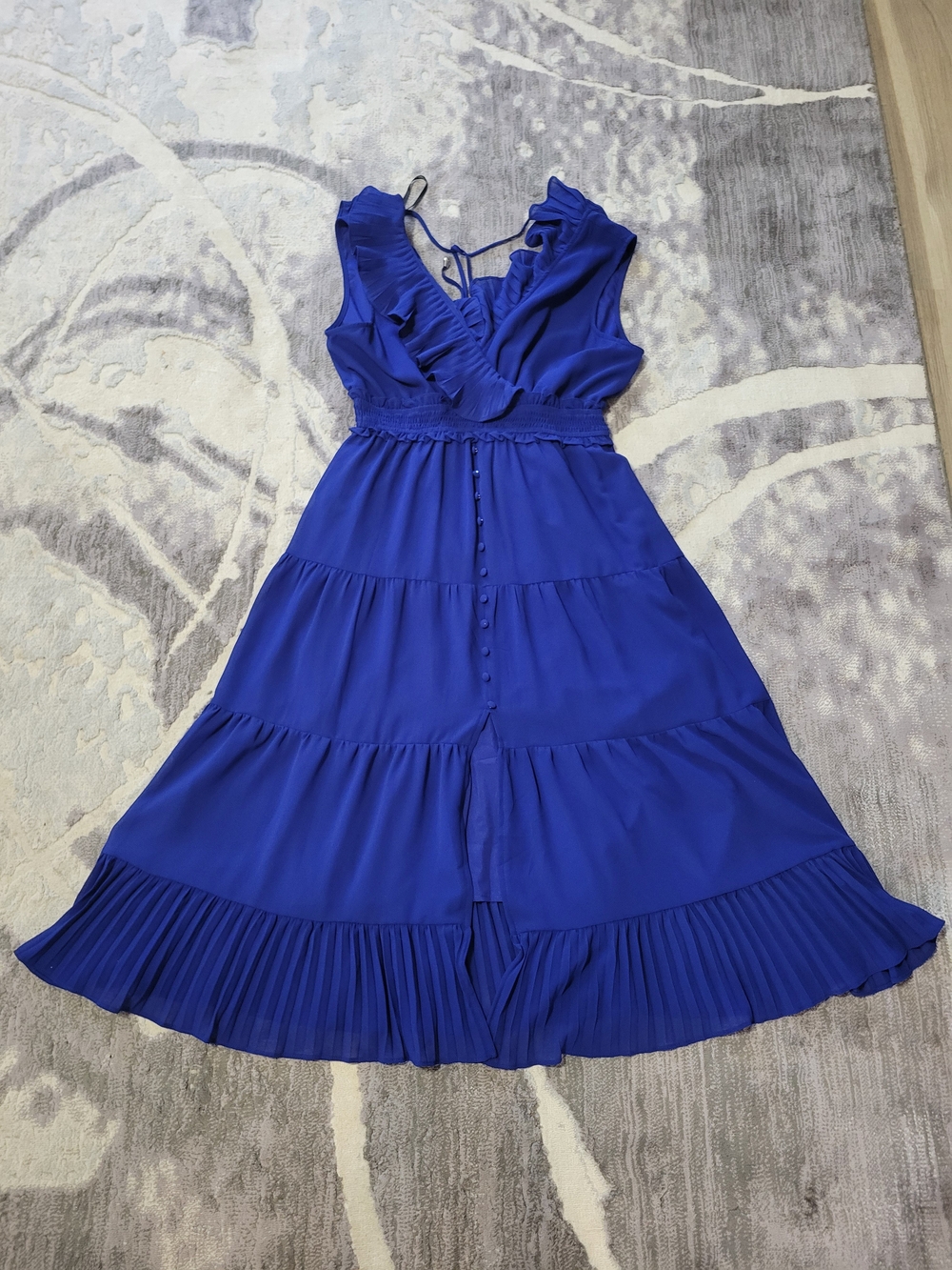 Brand New Tiered Royal Blue Dress with Ruffle V-Neck Size L
